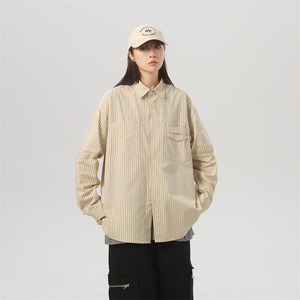 日系复古工装长袖衬衫 米白色 CC040-P45 控68 现货图片