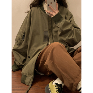 2023女模春季新款高品质棒球领夹克外套 绿色 JK040-P78图片