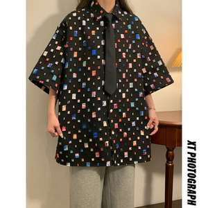 2023女模新款破洞彩色短袖衬衫个性潮流 白色 CC036-P78 控108元图片