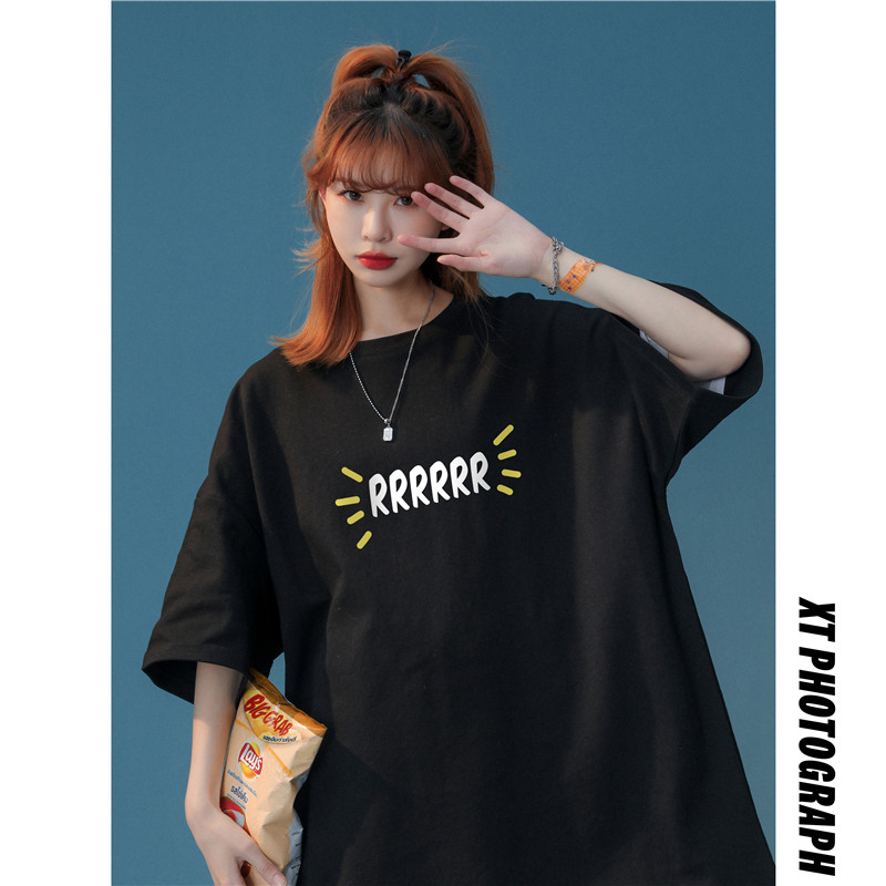 2023女模夏季新款短袖T恤印花黑色TX061-P25，男装T恤，电商B237