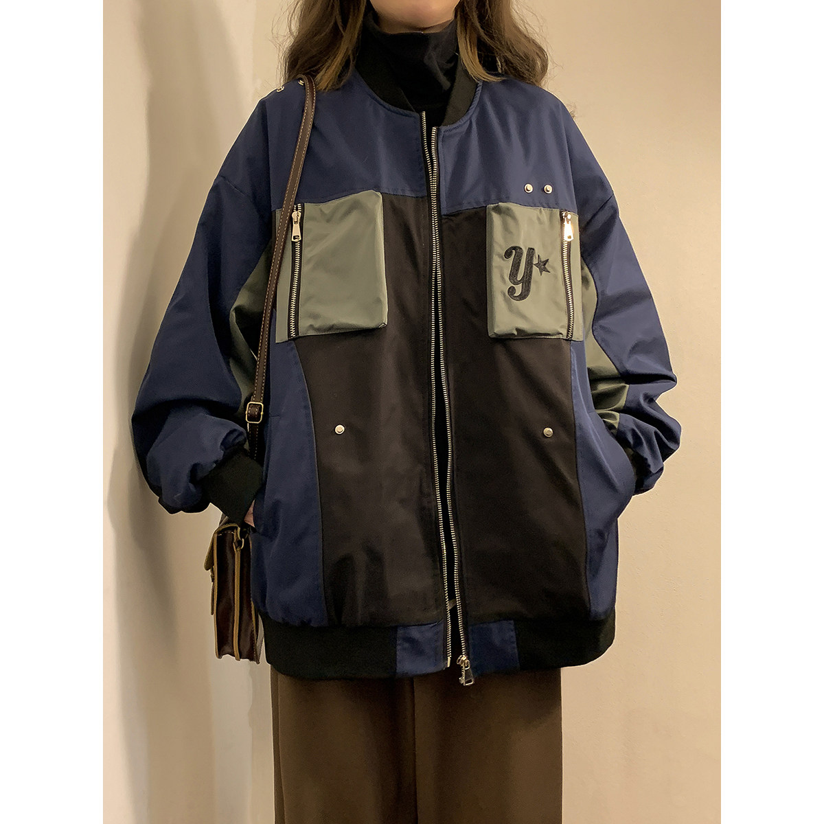 2024女模秋季新款男士工装立体口袋夹克蓝色JK036-P40,男装夹克,电商B237