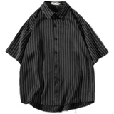 2023砖墙夏季新款条纹短袖衬衫灰色C80-P40，男装衬衫，电商B237