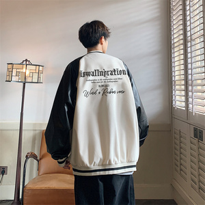 2023港风秋季新款刺绣630克呢料拼皮夹克男 白JK044-P95 控138图片