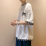 2024夏季新款男士假两件格子短袖T恤黑色TX055-P35，男装T恤，电商B237