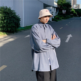 2022港风秋季男韩版宽松条纹长袖衬衫潮白色C40-P40控58元，男装衬衫，电商B237
