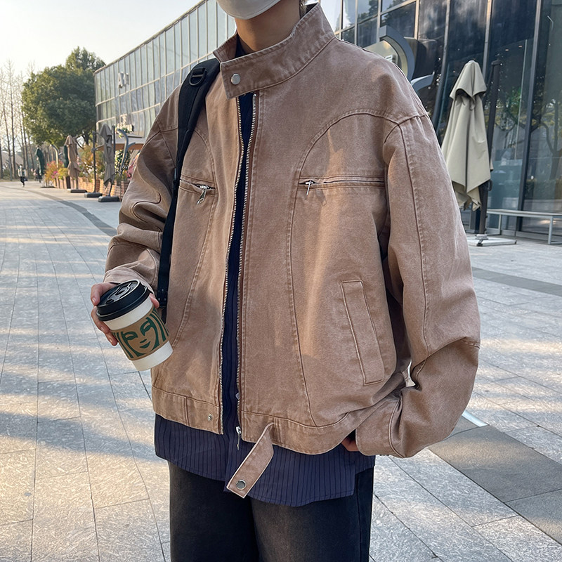 港风春季重工水洗帆布美式潮牌夹克灰JK052-P128控168现货,男装夹克,电商B237
