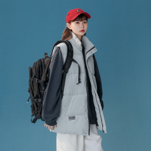 2024冬季中性风新款宽松桃皮绒立领棉马夹 灰色 MJ02-P55 控88图片