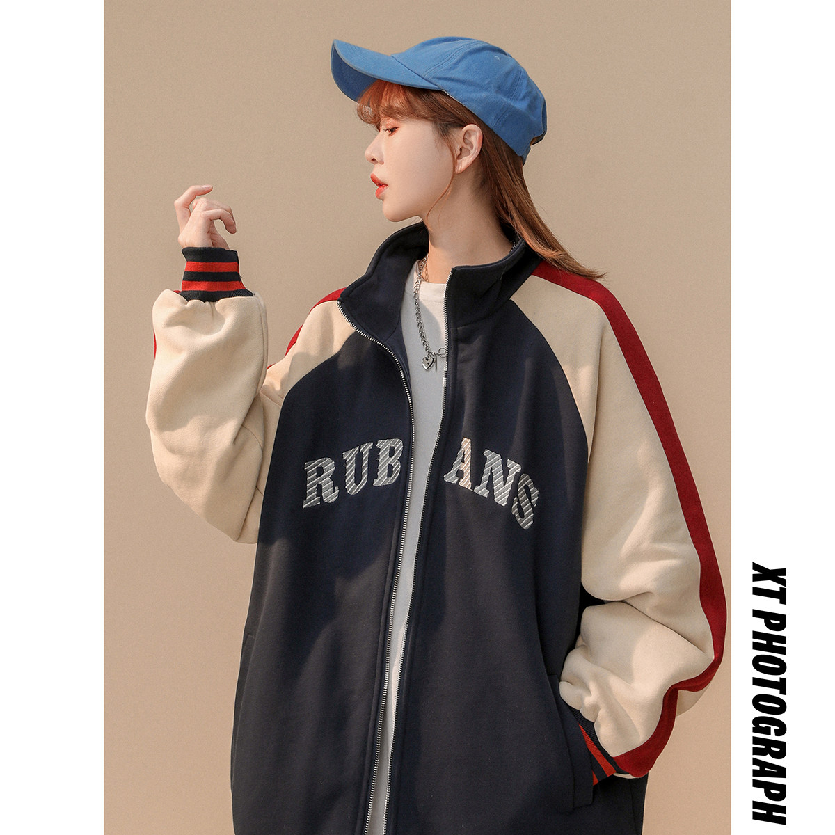 2024春季新款夹克外套开衫刺绣撞色中性风蓝色W025-P88控118元,男装夹克,电商B237