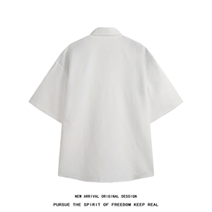 衬衫短袖男痞帅褶皱衬衣小众设计感薄外套 白底 CC044-P45 控68图片