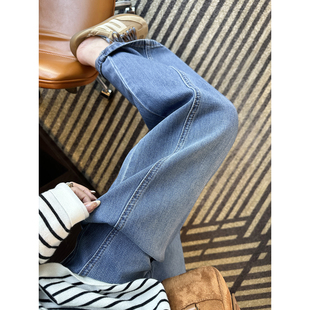 显瘦黑科技 女2026春新款 高腰宽松阔腿长裤 斜裁茧型弯刀牛仔裤