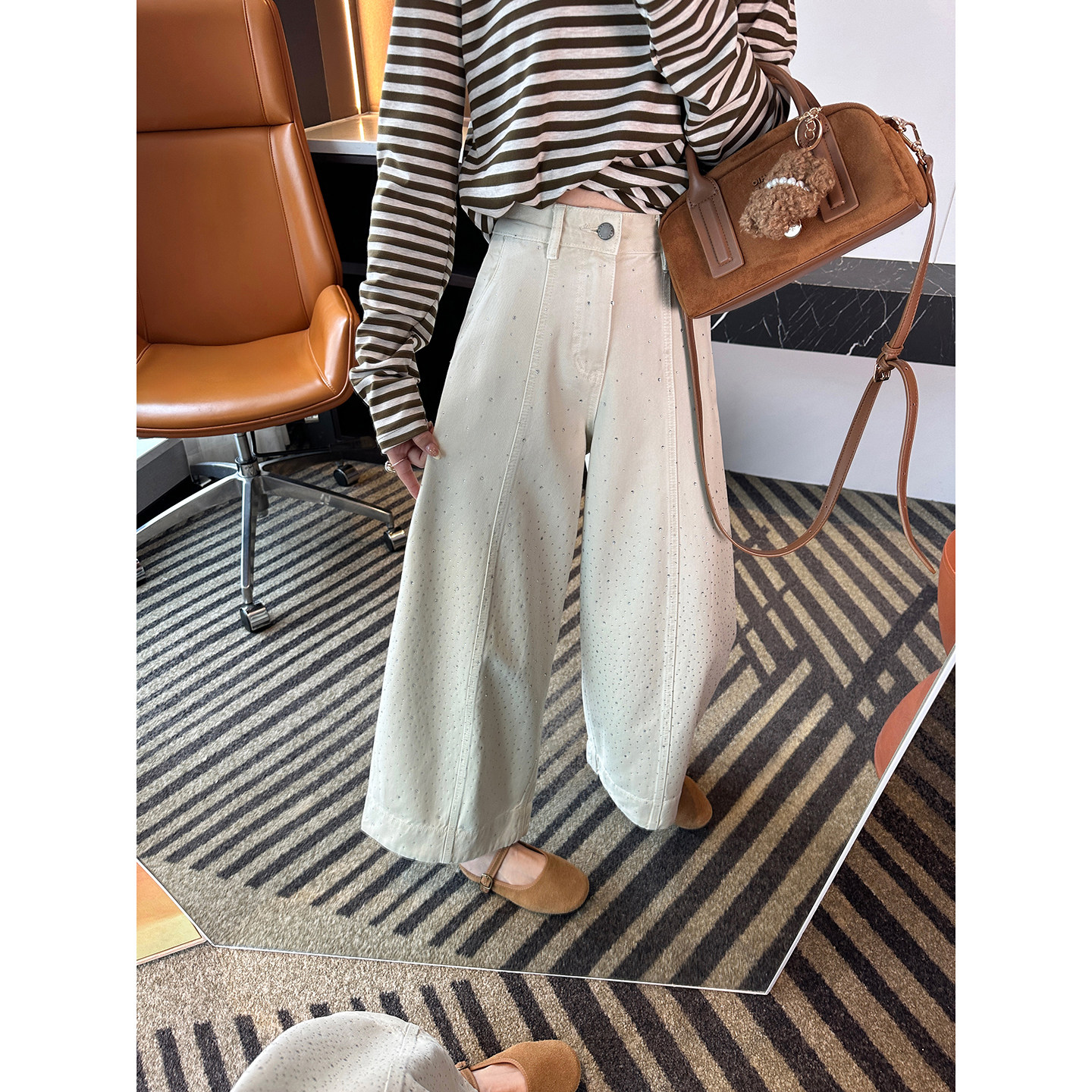 腿型救星！~小个子九分阔腿气球裤女2026新款宽松细闪带钻牛仔裤,女装/女士精品,牛仔裤,淘宝优惠券,粉丝福利购,淘宝优惠卷