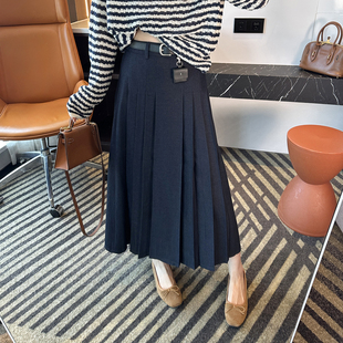 中长伞裙子 压褶高级感西装 超遮胯 韩系A字休闲半身裙女2025秋季