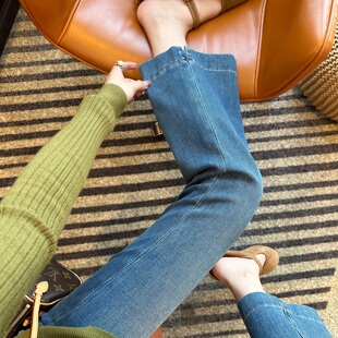 显瘦微喇裤 穿出漫画腿 弹力修身 女2026新款 九分开叉喇叭牛仔裤