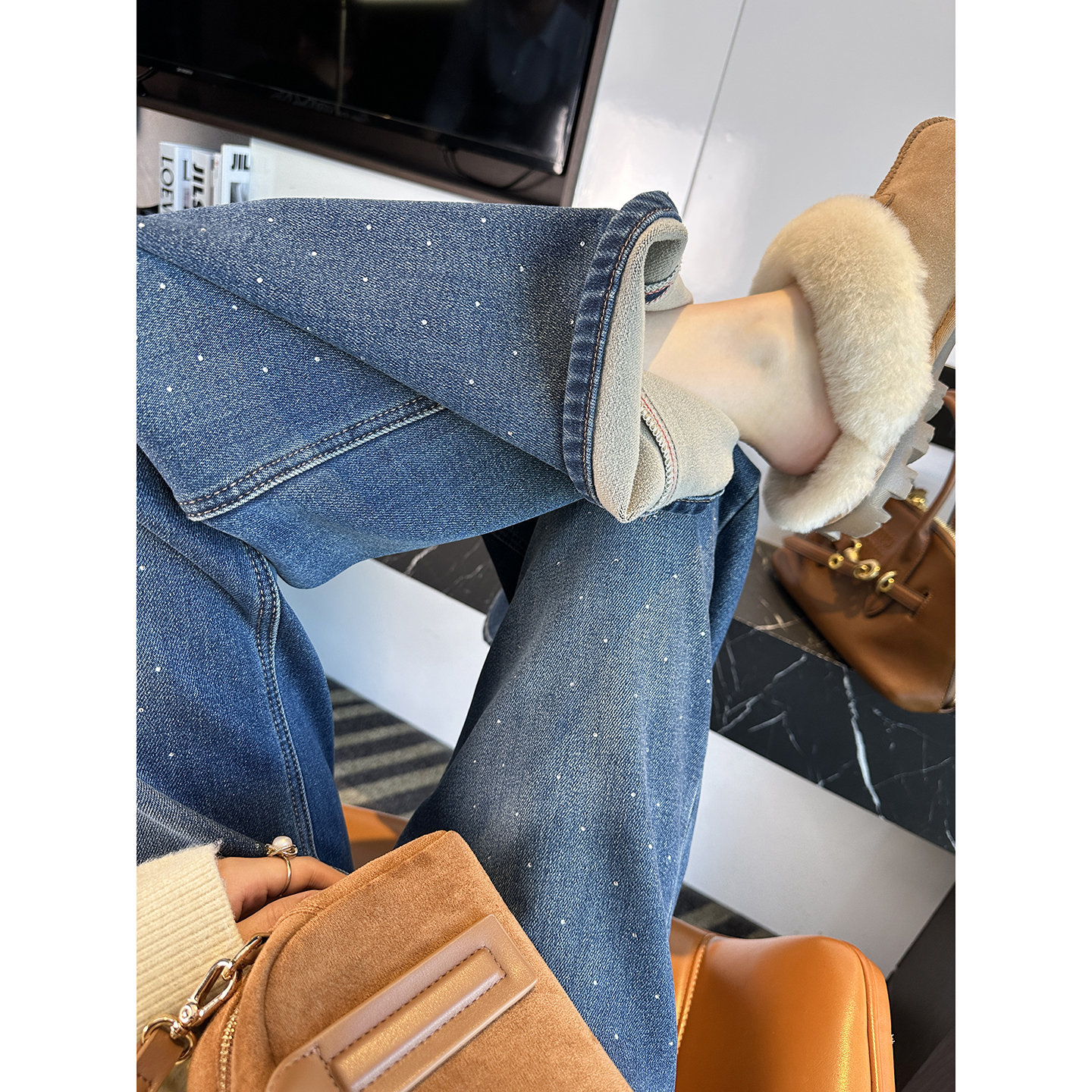 超带派！~buling烫钻一体绒直筒