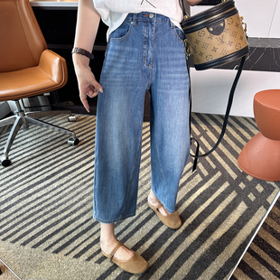 小個子寬松闊腿褲 褲 薄款 女夏季 型好到爆 顯瘦八九分彎刀牛仔褲