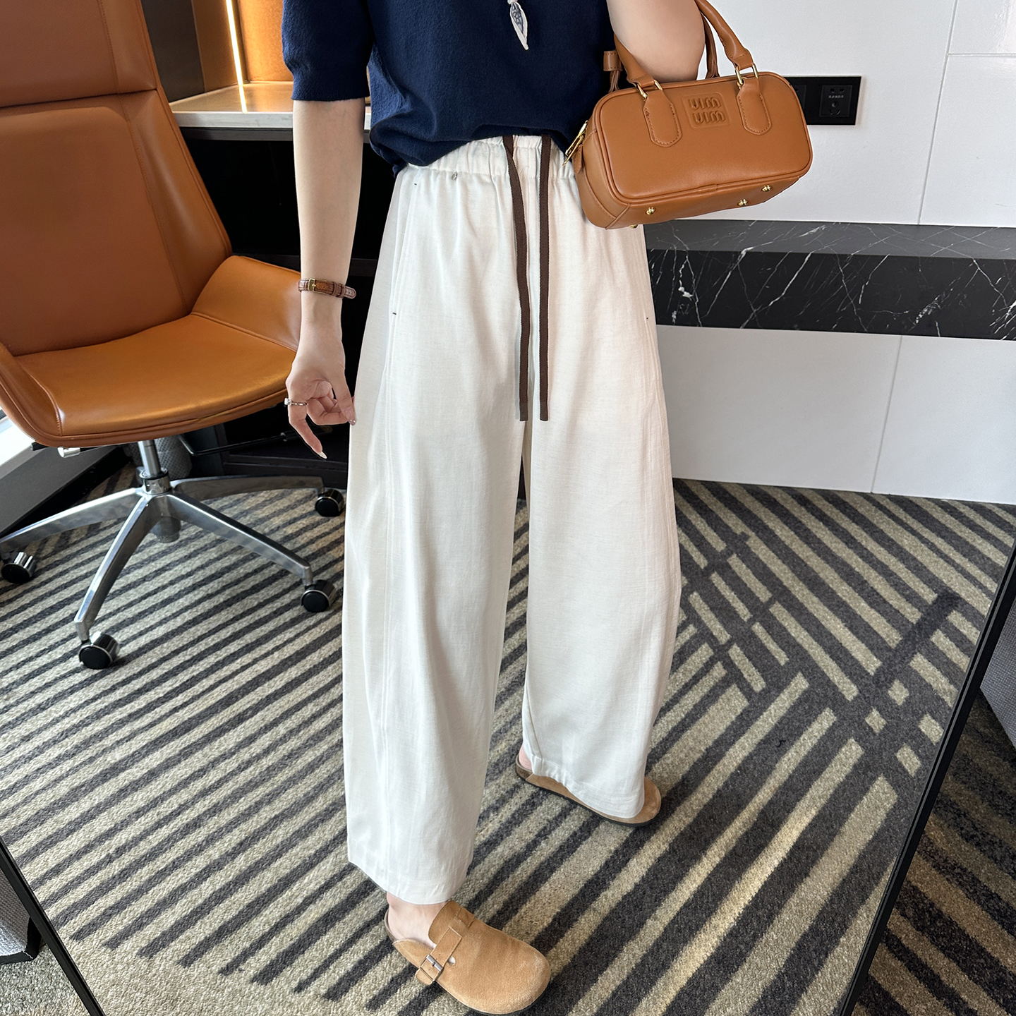 裤型chao赞！~松紧腰弯刀休闲裤