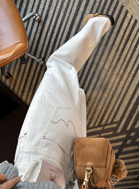 版型天菜！~白色窄版直筒牛仔裤女2026新款高腰宽松阔腿长裤子春