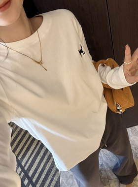 入秋B备！~超柔软磨毛打底衫女新款秋季慵懒纯色圆领长袖t恤上衣