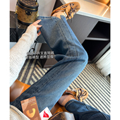 小开叉宽松阔腿牛仔裤 女春新款 高腰窄版 自带拉腿特效 直筒裤 子