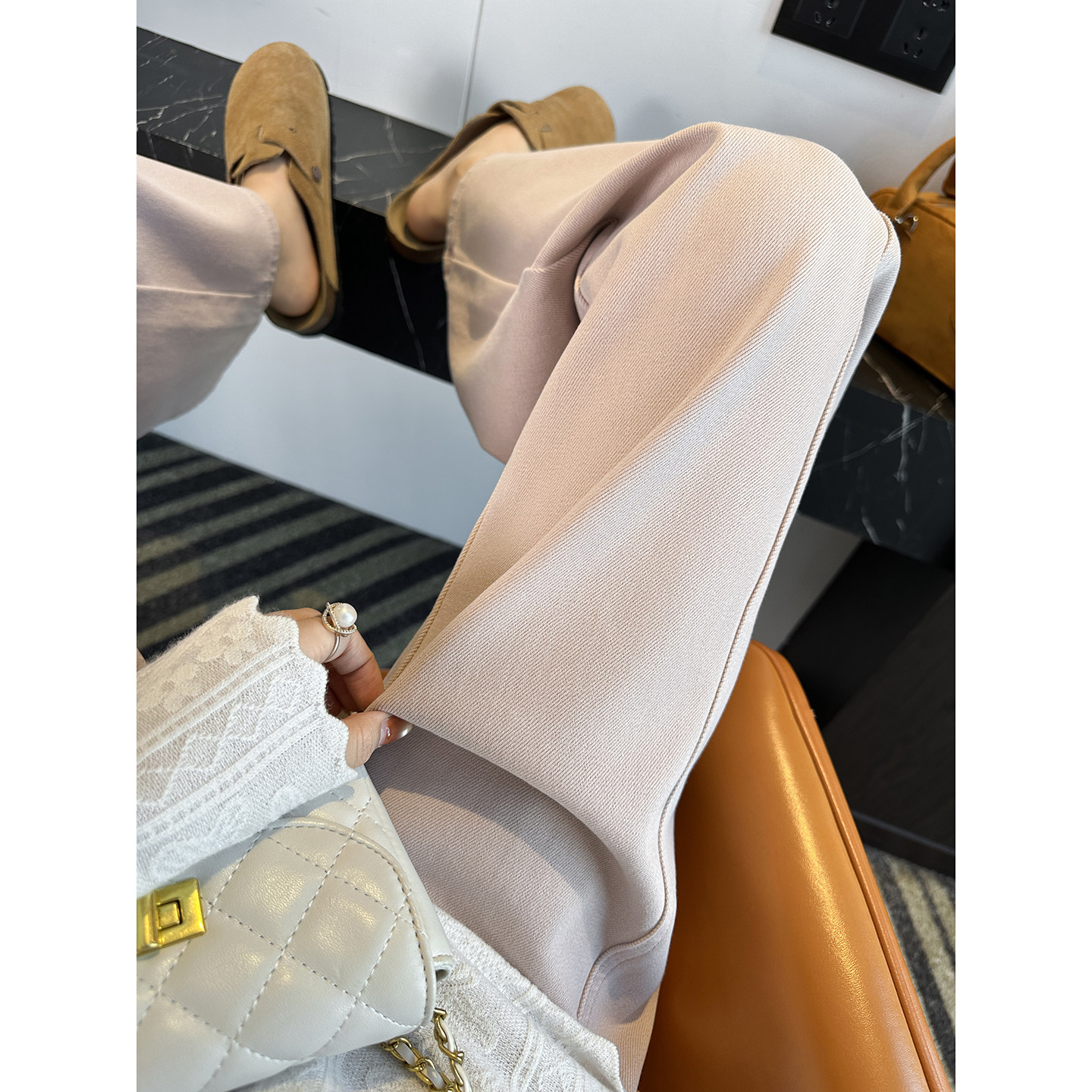 温柔出圈！~粉色显瘦弯刀牛仔裤女春季新款弹力宽松阔腿拖地长裤,女装/女士精品,牛仔裤,淘宝优惠券,粉丝福利购,淘宝优惠卷