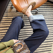 子 女2026春新九分宽松小个子阔腿裤 巨显腿直 翻边直筒丹宁牛仔裤