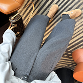 女秋冬加厚韩系宽松阔腿裤 小个子通勤神裤 老钱风毛呢八分休闲裤