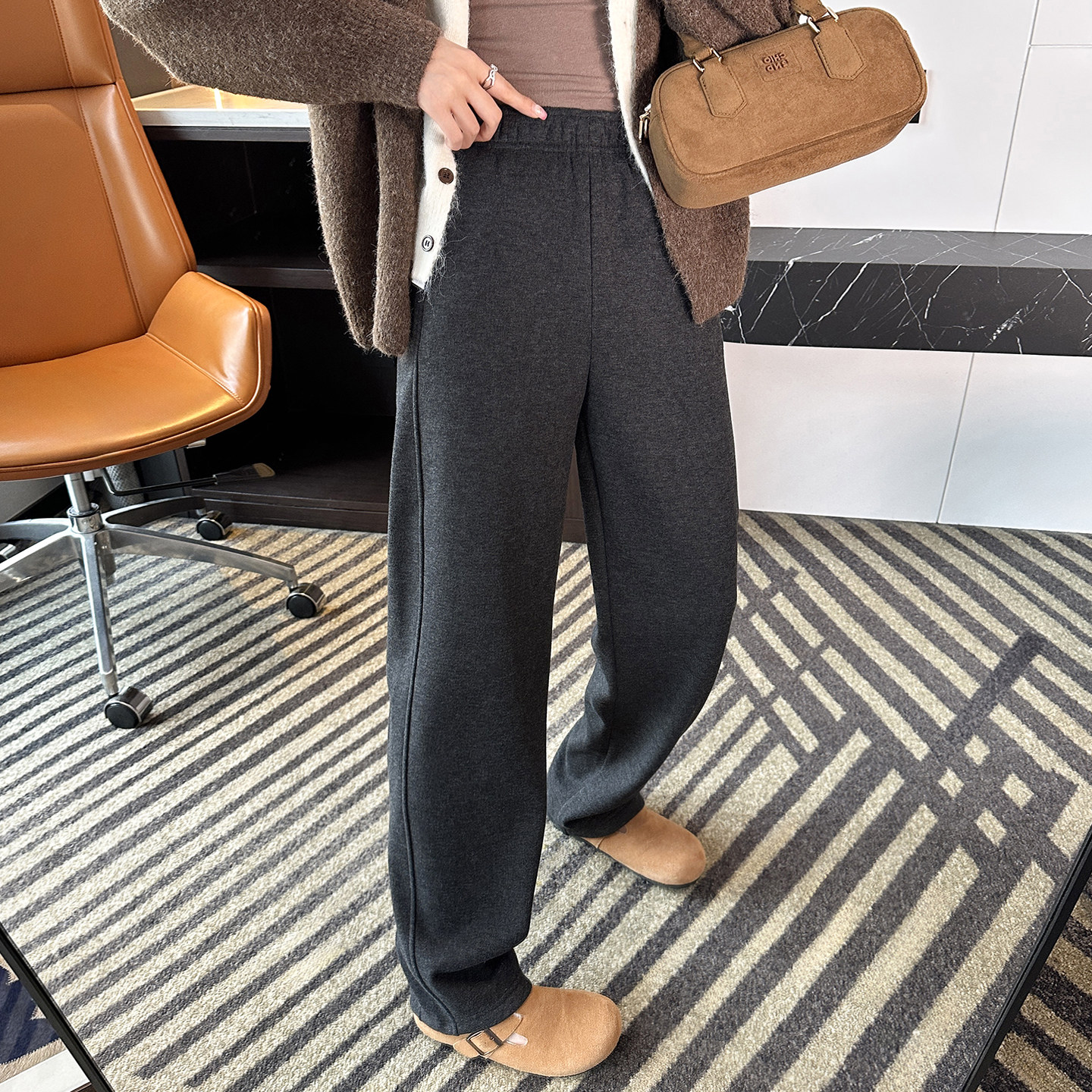 恒温暖皮！~真丝山羊绒休闲裤女秋冬加厚宽松垂感窄版直筒阔腿裤,女装/女士精品,休闲裤,淘宝优惠券,粉丝福利购,淘宝优惠卷