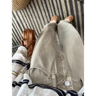 型 长裤 洗褪卡其100棉重工宽松阔腿牛仔裤 高腰工装 女新款 王炸裤