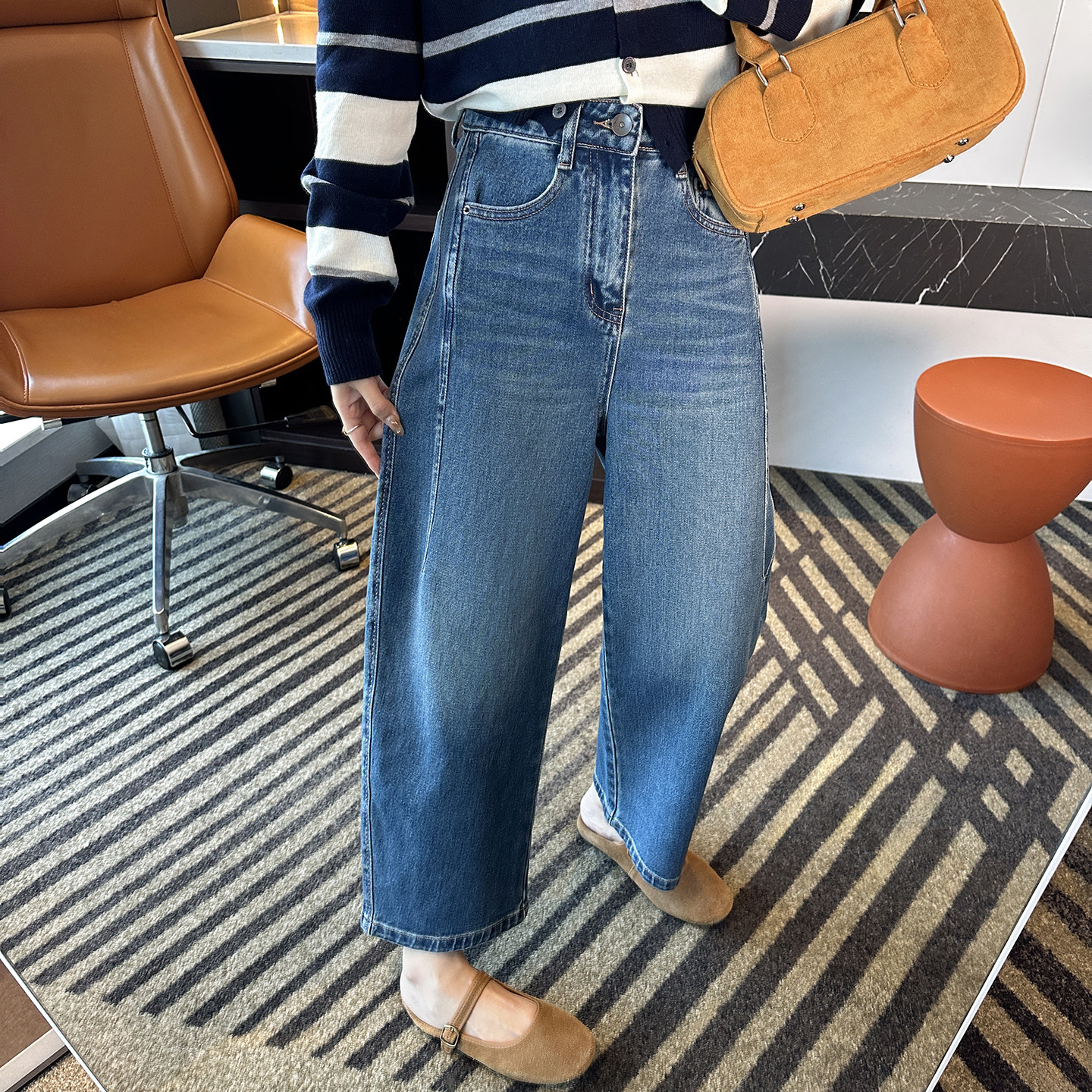 小个子必盘！~弧形显瘦弯刀牛仔裤女2026春季新款宽松阔腿九分裤,女装/女士精品,牛仔裤,淘宝优惠券,粉丝福利购,淘宝优惠卷