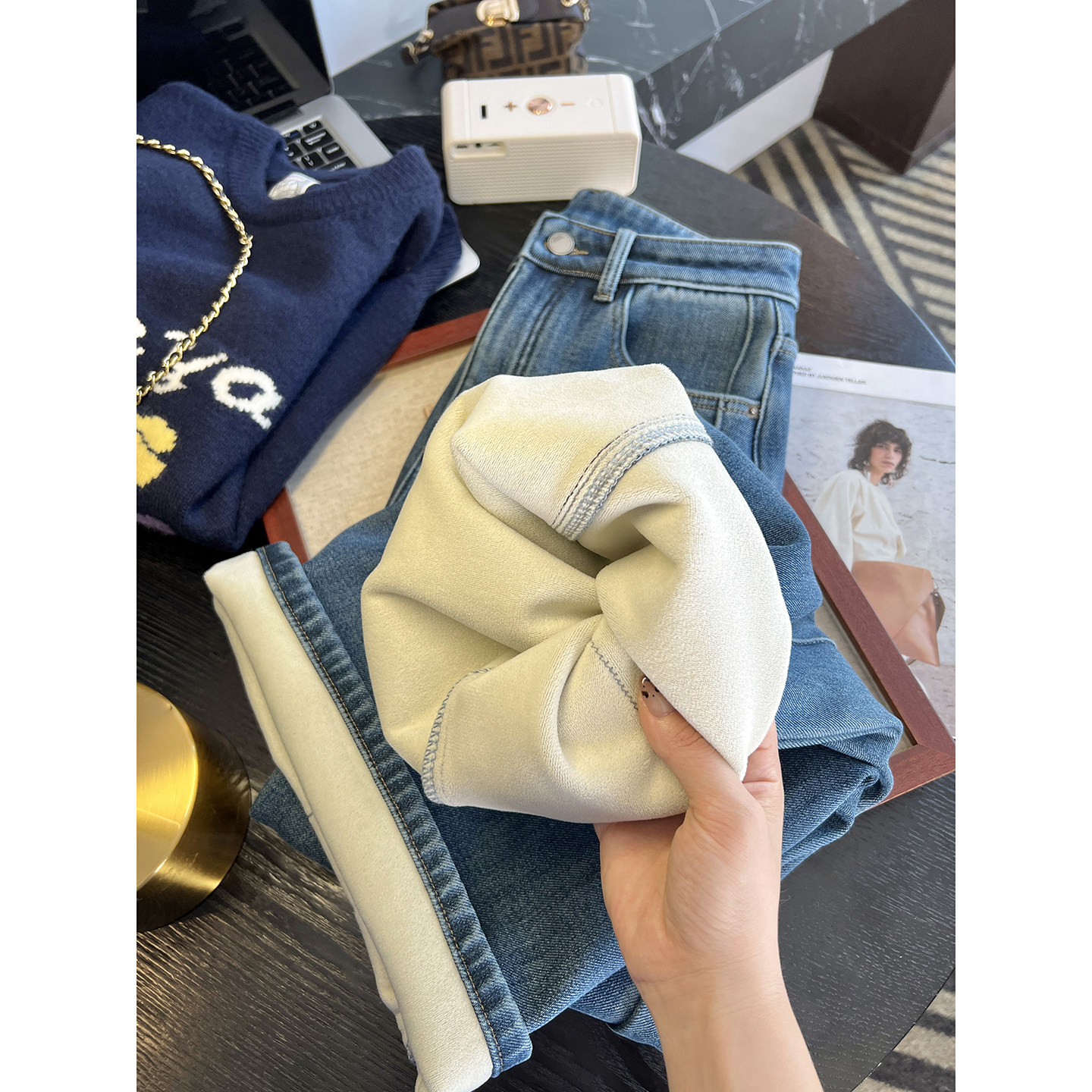 三版厚度！~立体侧线加绒牛仔裤女秋冬新高腰弹力显瘦筒喇叭裤子,女装/女士精品,牛仔裤,淘宝优惠券,粉丝福利购,淘宝优惠卷