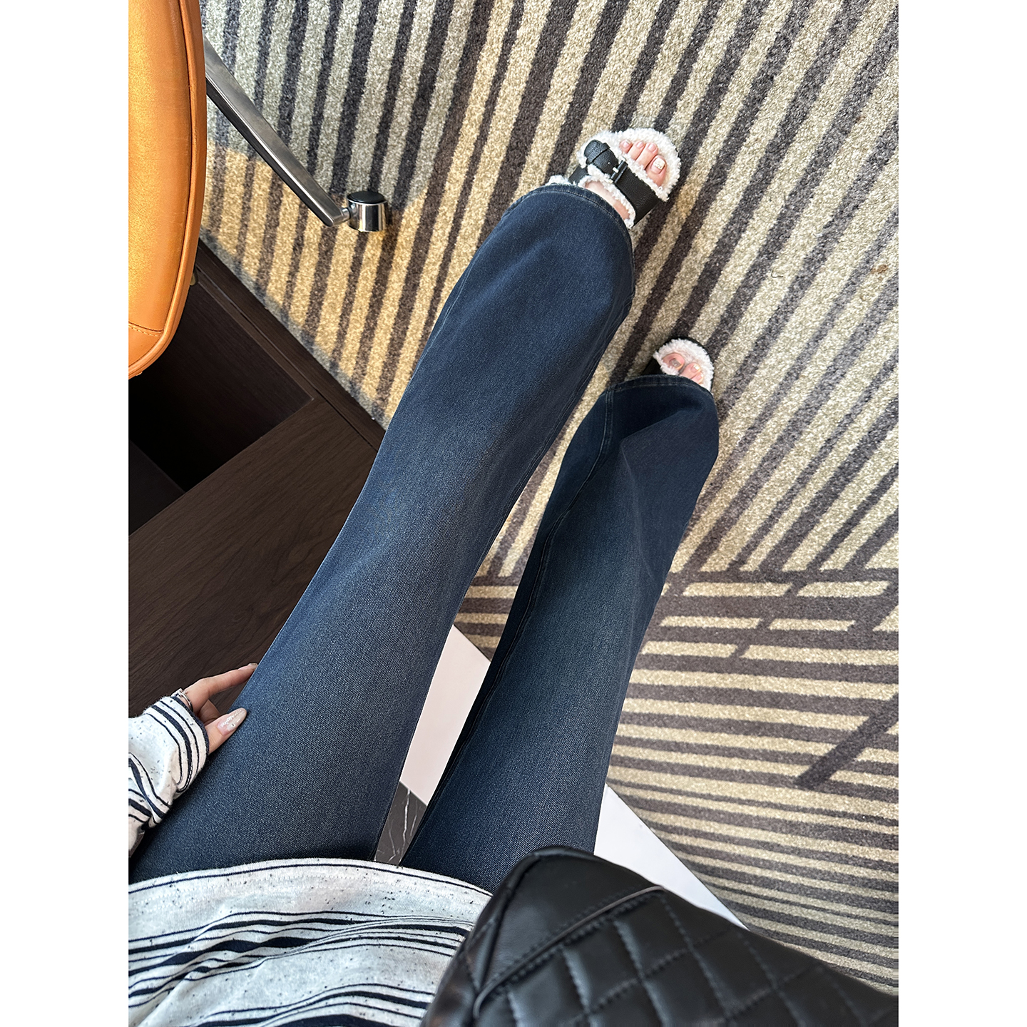 版型超牛~!显瘦不臃肿加绒微喇叭牛仔裤女秋冬新款高腰弹力长裤