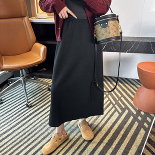 通勤实穿主义 醋酸羊毛开叉半身裙女秋冬深色气质韩系休闲中长裙
