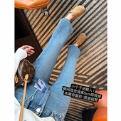 四面弹显瘦裤 女2026春新款 子 显高九分微喇叭牛仔裤 小个子本命