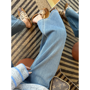 高腰宽松奶奶裤 敲墙推荐 春季 女2026新款 小个子九分阔腿牛仔裤