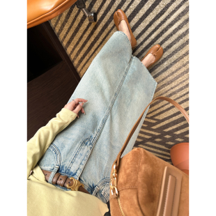 镇店王牌 女复古百搭裙子 高腰A字后开叉蓝色牛仔半身裙2026新款