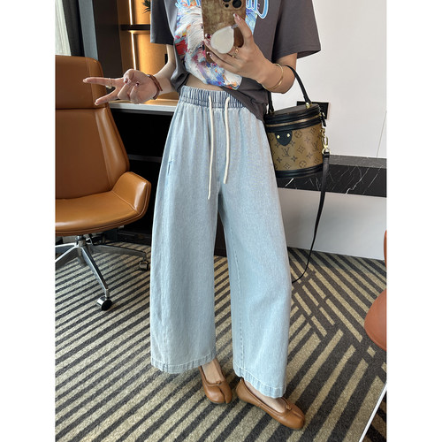 松弛主义！松紧腰九分弯刀牛仔裤