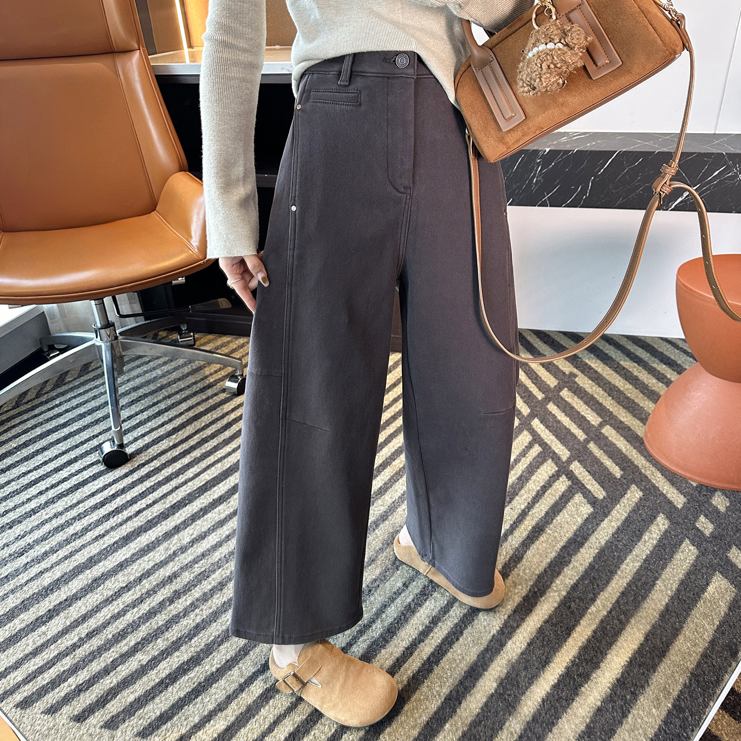 优化比例！~小个子加绒弯刀牛仔裤女秋冬新款高腰九分宽松阔腿裤,女装/女士精品,牛仔裤,淘宝优惠券,粉丝福利购,淘宝优惠卷