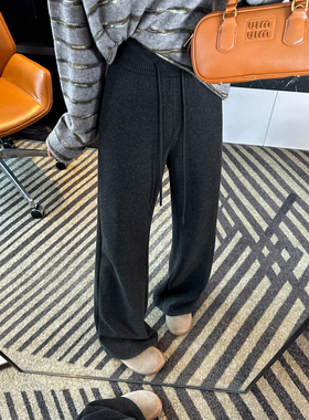 lu系高腰神裤！~螺纹松紧腰喇叭卫裤女秋冬新加绒保暖显瘦休闲裤