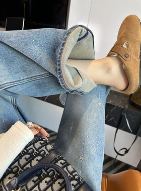 爆闪！buling绝美烫钻直筒牛仔裤女2025新加厚绒保暖宽松阔腿长裤