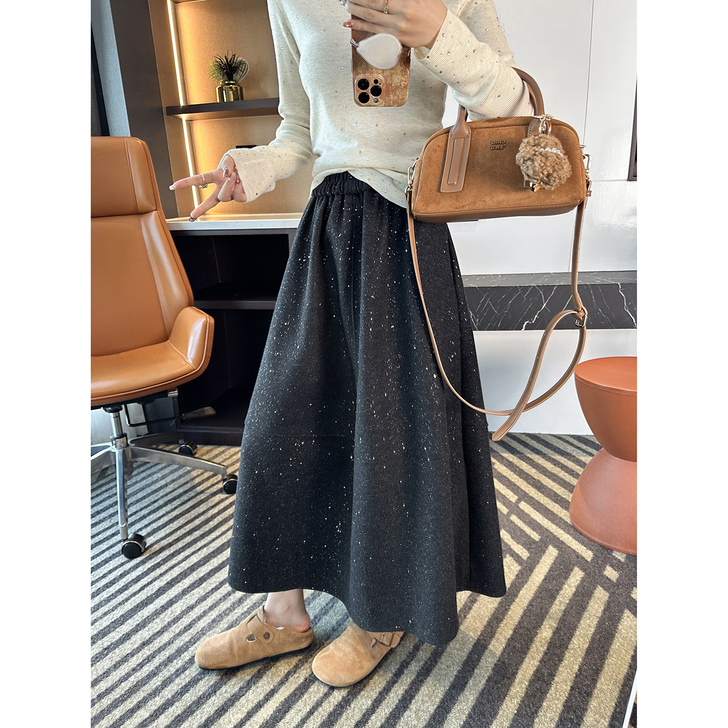 出街焦点！~亮闪闪烫银花苞半身裙女2025新冬灰色加厚毛呢半身裙,女装/女士精品,半身裙,淘宝优惠券,粉丝福利购,淘宝优惠卷