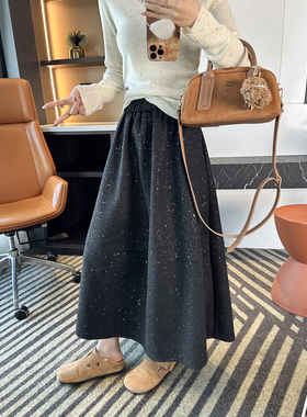 出街焦点！~亮闪闪烫银花苞半身裙女2025新冬灰色加厚毛呢半身裙