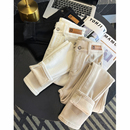 小脚裤 太哇塞啦 女冬新浅色高腰显瘦靴裤 牛仔裤 加绒白色弹力修身