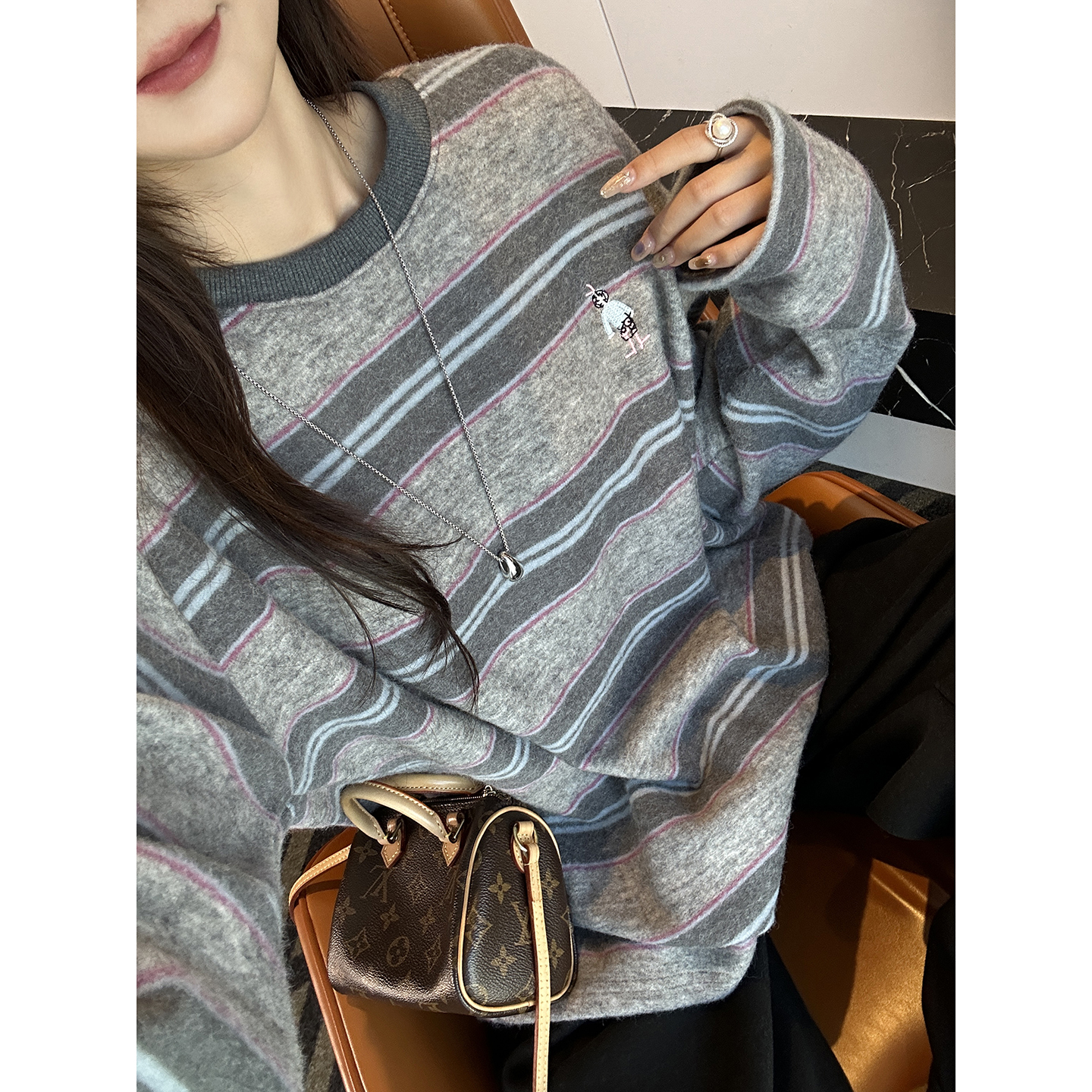 穿搭C位~！加厚磨毛条纹长袖T恤