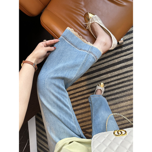 女小个子九分宽松阔腿裤 2026新款 蕾丝花边直筒牛仔裤 被疯狂夸