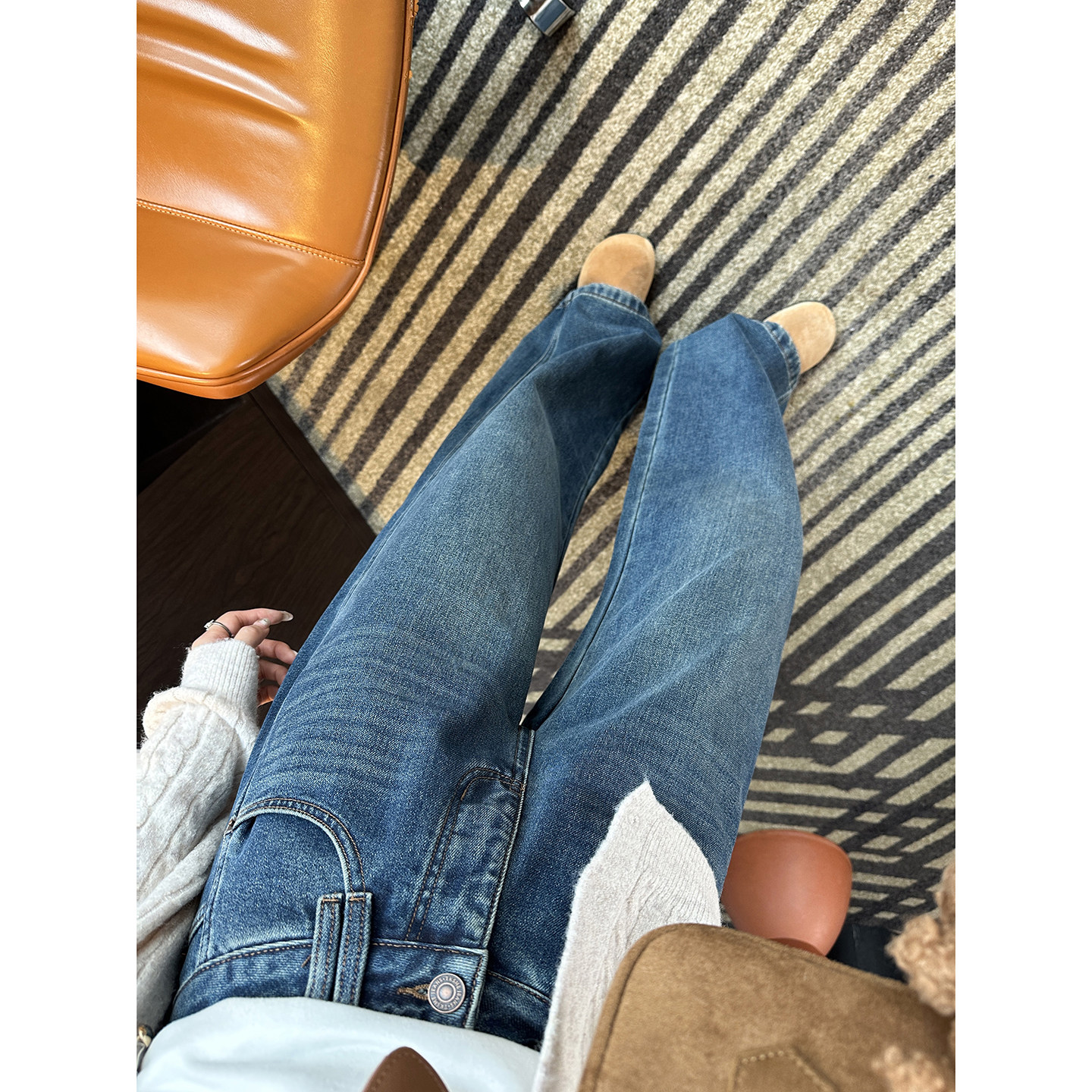 高腰阔腿牛仔裤女冬加绒新款复古宽松直筒拖地裤,女装/女士精品,牛仔裤,淘宝优惠券,粉丝福利购,淘宝优惠卷