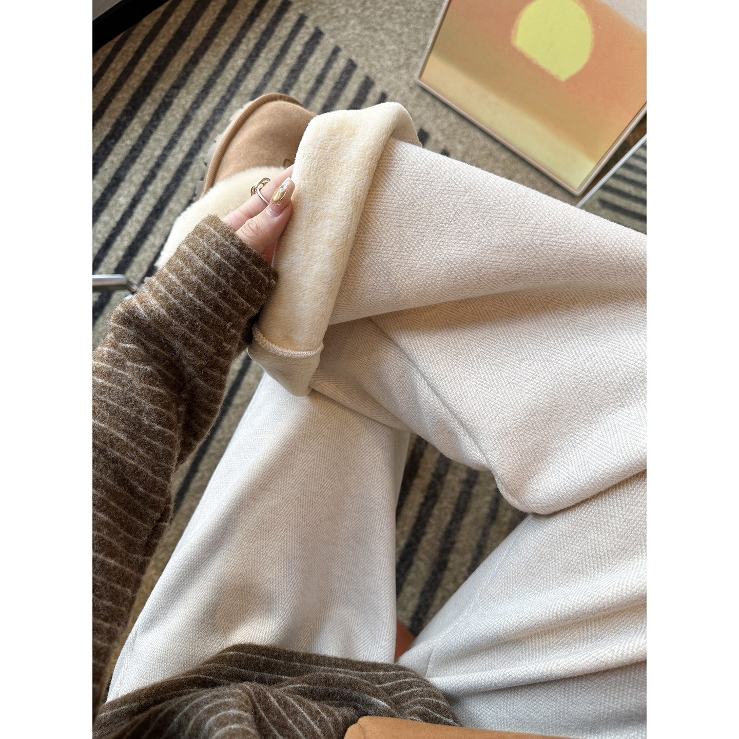 抗皱人字纹！~窄版羊毛阔腿休闲裤女秋冬新加厚绒宽松直筒长裤子,女装/女士精品,休闲裤,淘宝优惠券,粉丝福利购,淘宝优惠卷