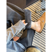 黑灰色宽松直筒裤 女新款 冬季 巨遮胯 加厚保暖加绒阔腿牛仔裤 子