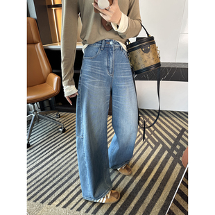 春复古高腰宽松长裤 女2026新款 子 遮胯显瘦弯刀牛仔裤 yi键修腿