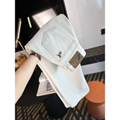 子 女冬加绒宽松直筒拖地裤 今年巨流行 白色小马刺绣阔腿牛仔裤