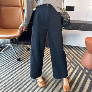 九分宽松阔腿裤 直腿梧桐裤 新款 女春季 子 小个子高腰直筒休闲裤